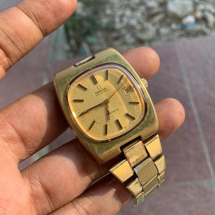 Omega geneve tv dial vintage 1970’s gold plated 20 mikron jam tangan pria original preloved/second/b