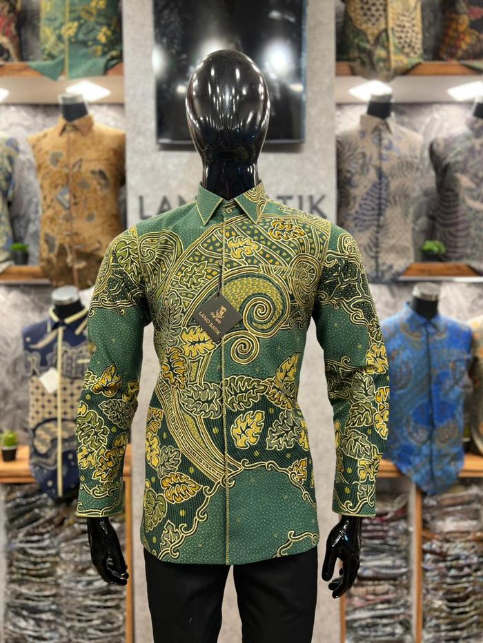 Lano Batik Tulis Kemeja Pria Motif Daun Sisik Lengan Panjang Bahan Dobby PRD