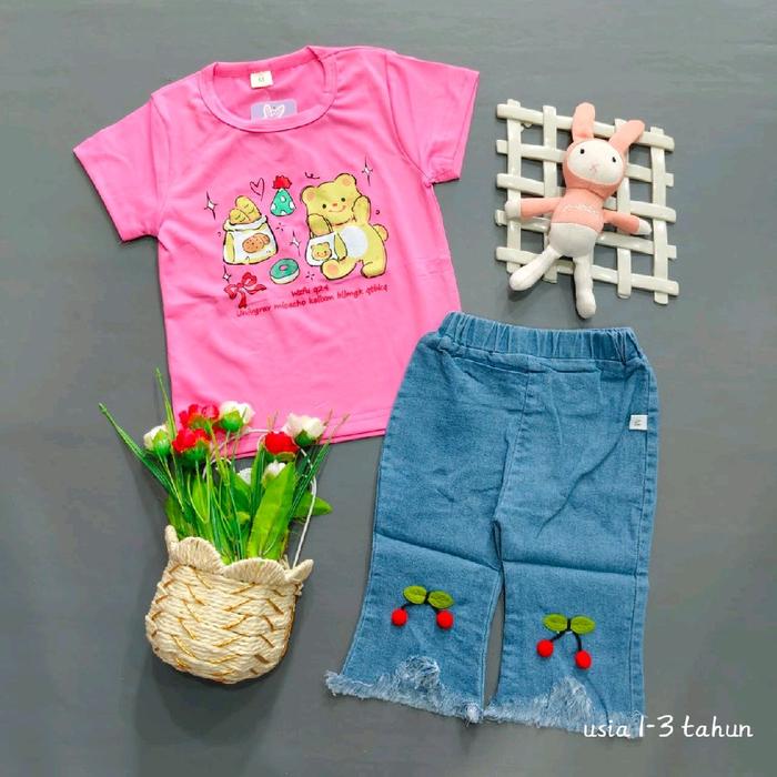 setelan anak cewek kaos jeans panjang