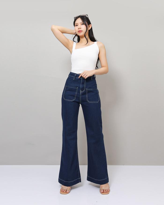 TERLARISSSS BLUEPANSY.ID E04 Loose Jeans Wanita High Waist Straight – Celana Panjang Denim Korea Loo