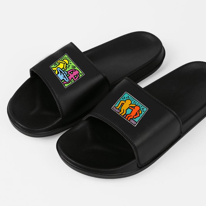 Sandal Slide Pria Kith hring doodle Grafiti shoes sandals slop pria murah terlaris Hitam Sendal Selo