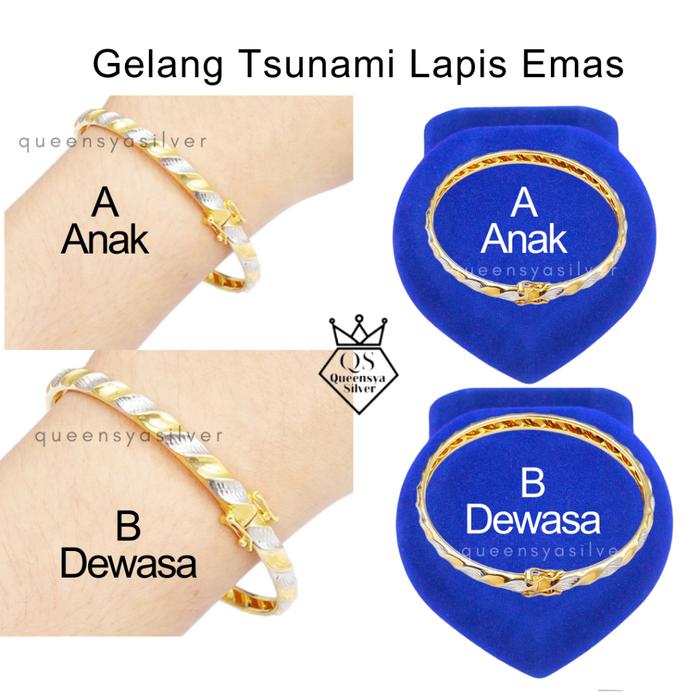 Gelang Perak Asli Gelang Perak Wanita Lapis Emas Tsunami Queensya Silver