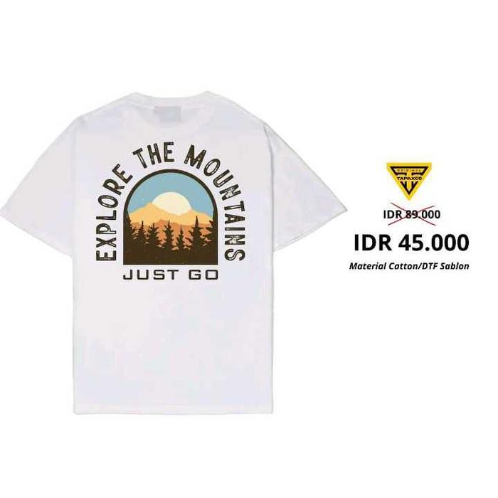 TAPAXCO Kaos T-Shirt Explore The Mountain putih Kasual Lokal Original