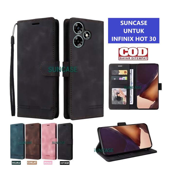 Casing INFINIX HOT 30 model flip buka tutup case kulit ada tempat foto dan kartu juga tali hp flip c