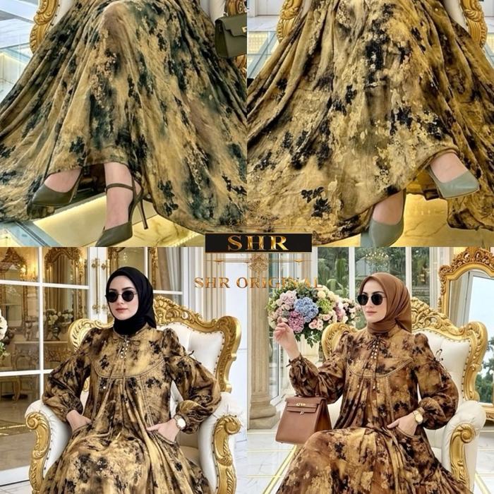 SHR ORIGINAL GAMIS SAKU MUTIARA KATUN Baju Muslim Wanita Elegan dengan Desain Bunga dan Warna Klasik
