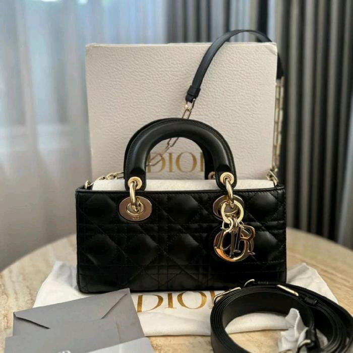 AUTHENTIC DIOR LADY D-JOY SMALL LAMBSKIN BLACK GHW PRELOVED