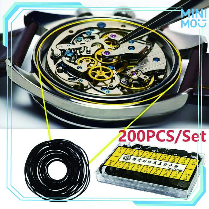 200PCS O Ring Gasket Karet Jam Tangan Assorted Size Untuk Ganti Seal Kedap Air Case Back Crown Pushe