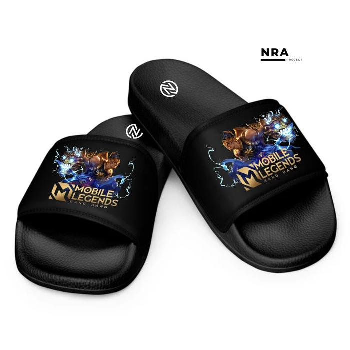 Sendal Selop Pria Motif Mobile Legend Karakter Gatot Kaca - Shoes Karet Sandal Hitam