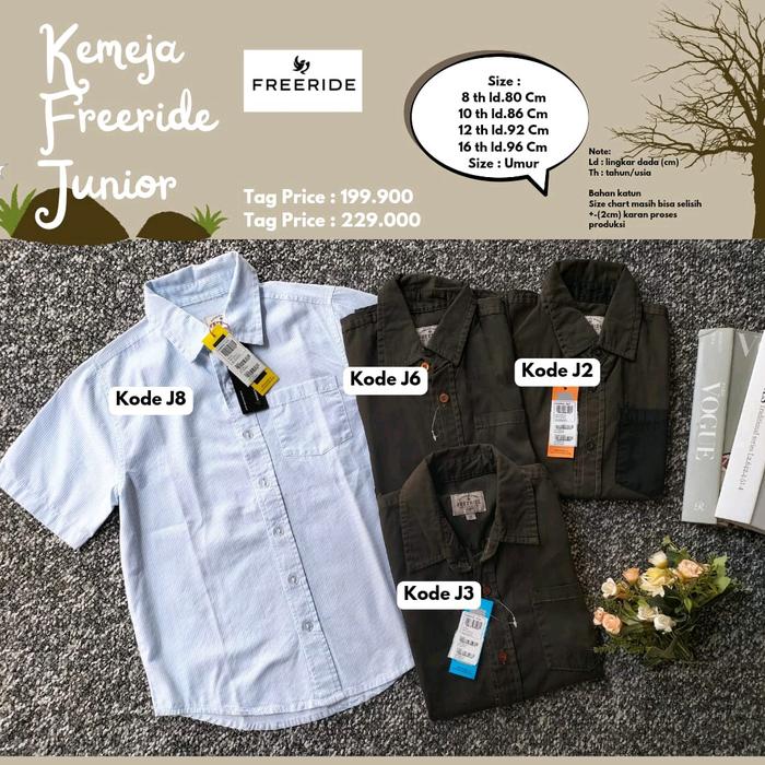 Kemeja Freeride Anak Cowok Kemeja Lengan Pendek Kemeja Freeride Polos Usia 8-16th Celana Jeans Distr