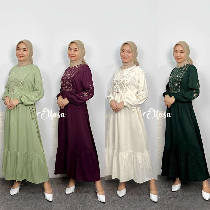 READY STOCK LIVIA DRESS BORDIR || MIDI DRESS MIX BORDIR Original Elfasa
