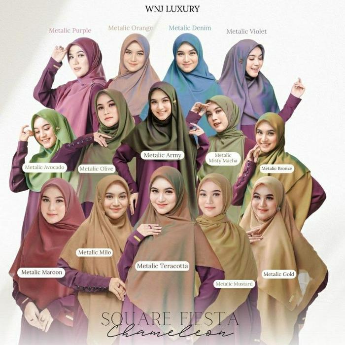 hijab segiempat metalic square fiesta chameleon wnj wanoja hijab silky polos 130x130 120x120 jumbo p