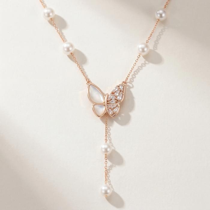 Kalung Mutiara Butterfly Wanita Elegan Korea Style Viral TikTok
