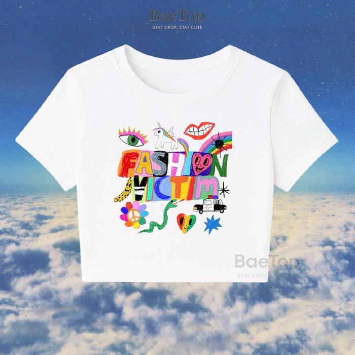 CROP TOP FASHION VICTIM ART TEE / CROP TOP TEE / CROP TOP HITAM / CROP TOP PUTIH / CROP Y2K / BOOTLE