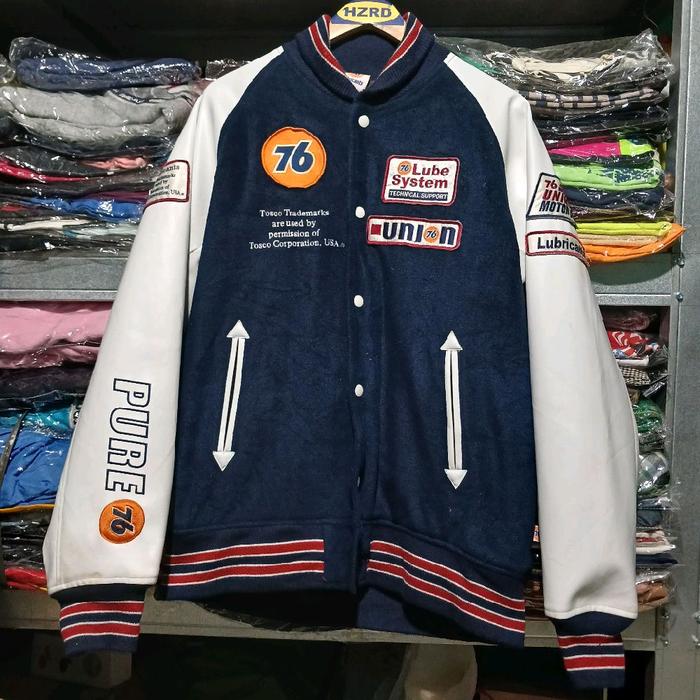 jaket lubricants 76 vintage bahan wool dan leather