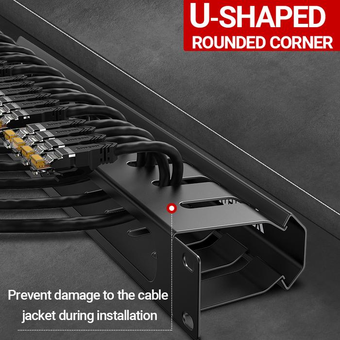 AMPCOM 1U 19 Inci Manajemen Kabel Rak Server, 12/24 Slot Logam Rak