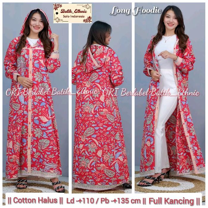 Dress Batik Katun Hoodie Long Cardi Full Kancing Depan