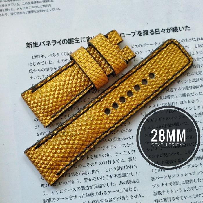 28mm / For Seven Friday or Panerai Radiomir • Gold Lizard Skin Genuine Leather Straps Handmade Tali 