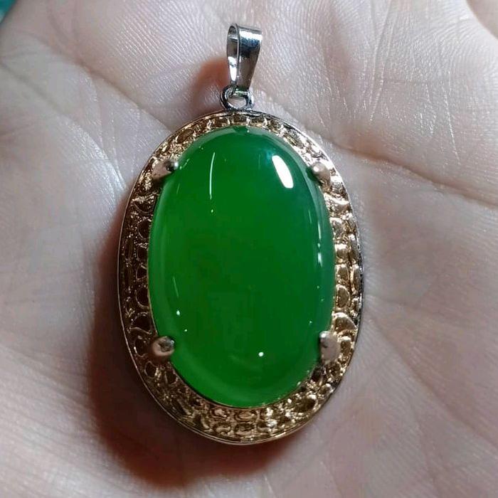 Liontin Batu ijo Garut Gren kalsedon original DM 20×30