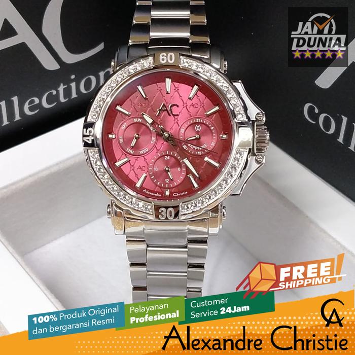 JAM TANGAN WANITA ALEXANDRE CHRISTIE CHRONOGRAPH ORIGINAL STAINLES SILVER RED 9205 AC 9205 AC9205 AC