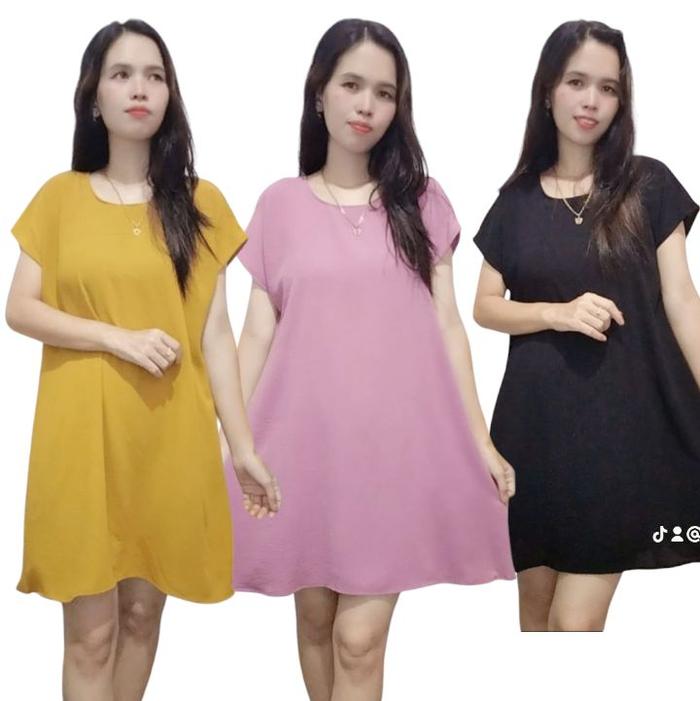 Paket Hemat 3 Pcs Daster Arnetta, Pendek Wanita, Cringkel Airflow Premium Tidur Crinkle Dress  Santa