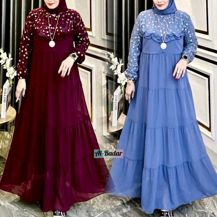 GAMIS CERUTY MIX BROKAT PLUS HIJAB MODEL TERBARU  GAMIS BUSUI FRIENDLY