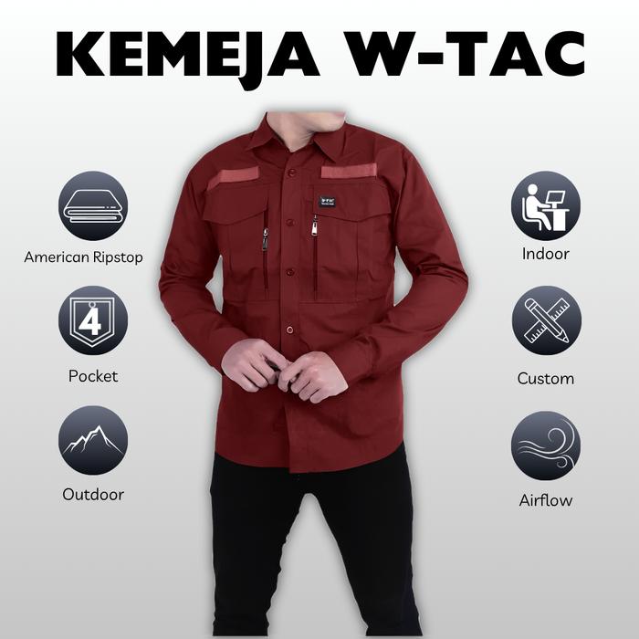 Kemeja Pdl W-TAC Lengan Panjang Warna Maroon - Kemeja Pdl Polos