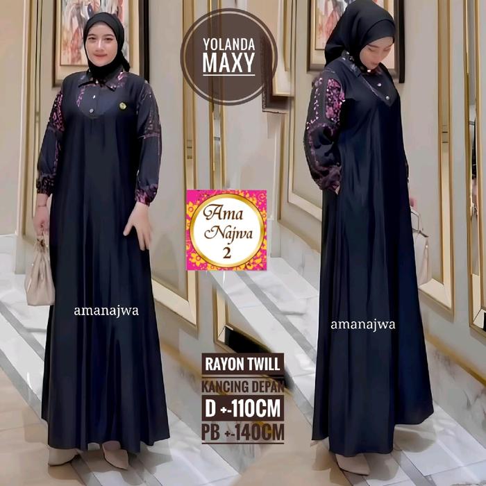 DRESS KEKINIAN YOLANDA MAXY BY AMAN NAJWA BAHAN RAYON TWILL LD 110 KANCING DEPAN Muslim Gamis