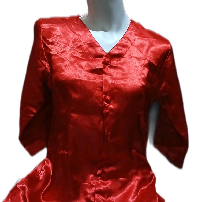 blouse merah bahan satin mewah