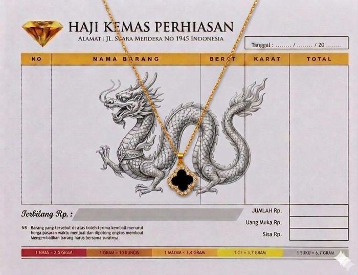 Perhiasan kalung clover emas muda - free nota toko