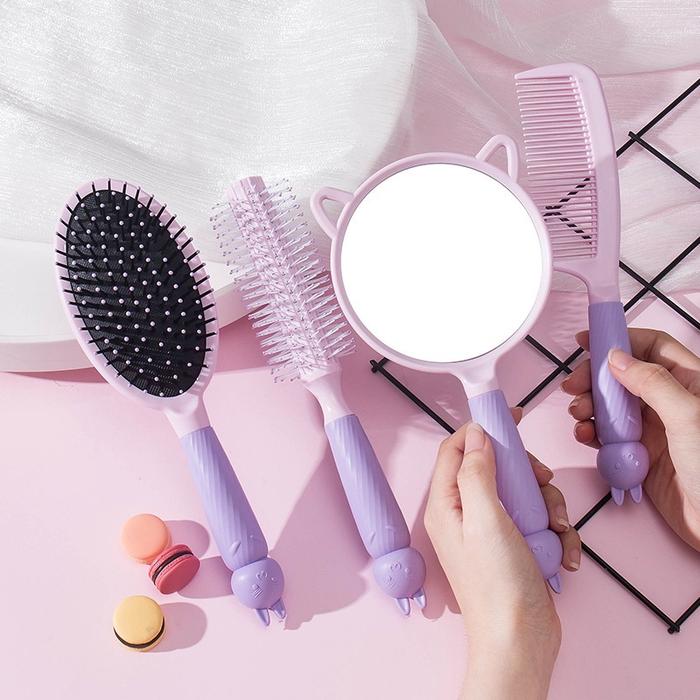Sisir Cermin Roll Rias Makeup Portable / Sisir Cermin Import / Kaca Gagang Bulat / Sisir Rambut Ront