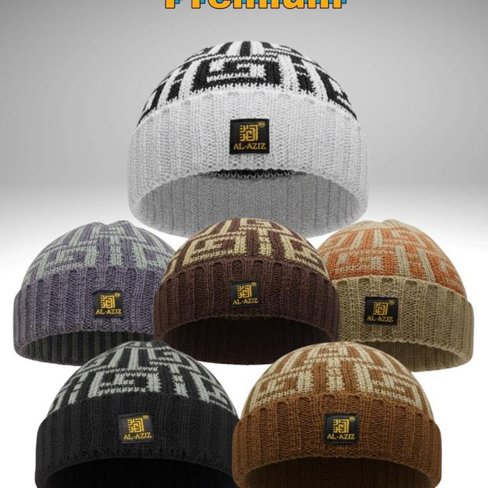AL_azizstore Peci Rajut Kufi Premium dengan Pilihan Warna Variatif dan Logo Merek yang Menonjol Musl
