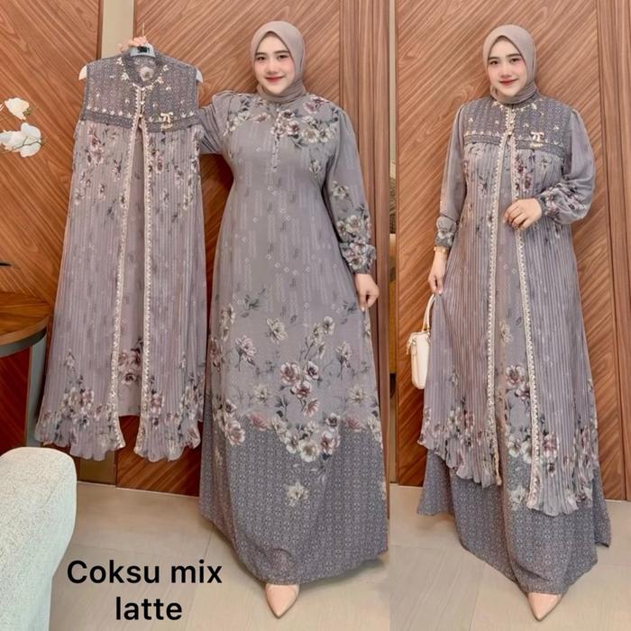 Avasya Dress ,Gamis rompi lepas pasang,Payet mutiara mewah plisket, Gamis avasya , Gamis pesta mewah