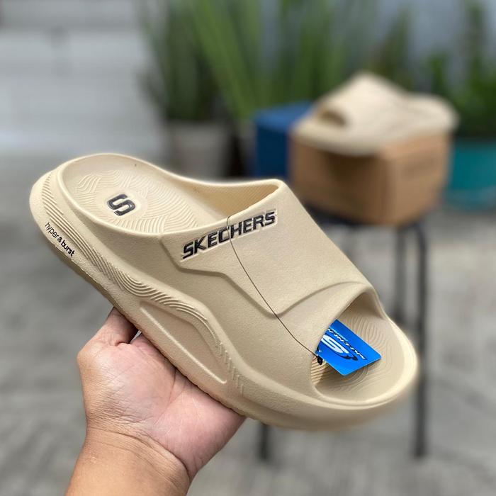 Sandal SKECHERS | Sandal Skechers HyperSlide The Palm Hitam Wanita Remaja | Slip On Woman Black / Wh