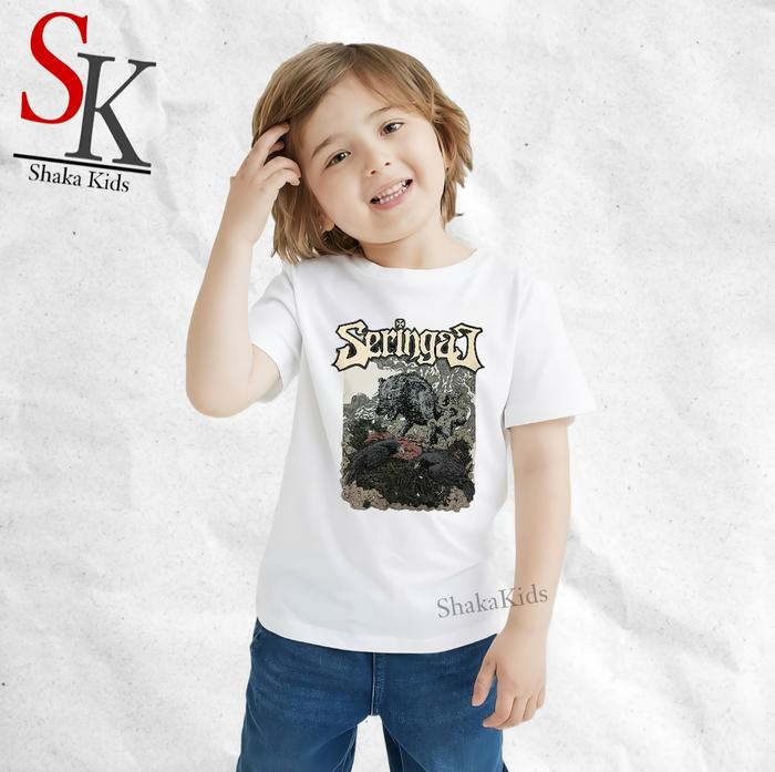 ShakaKids Fashion Atasan Baju Band Seringai Anak Laki Perempuan Lengan Pendek Putih Cotton Combat Or