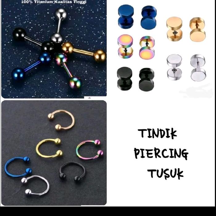 Anting tindik motif barbel titanium/ roda anting tusuk/anting bulat/anting model c/anting hidung lid