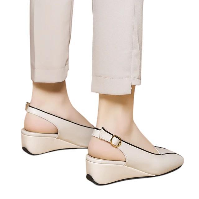 Sepatu Sendal Wanita Bustong Tali Belakang 5Cm Import Warna Hitam Dan Putih Pasti Ori