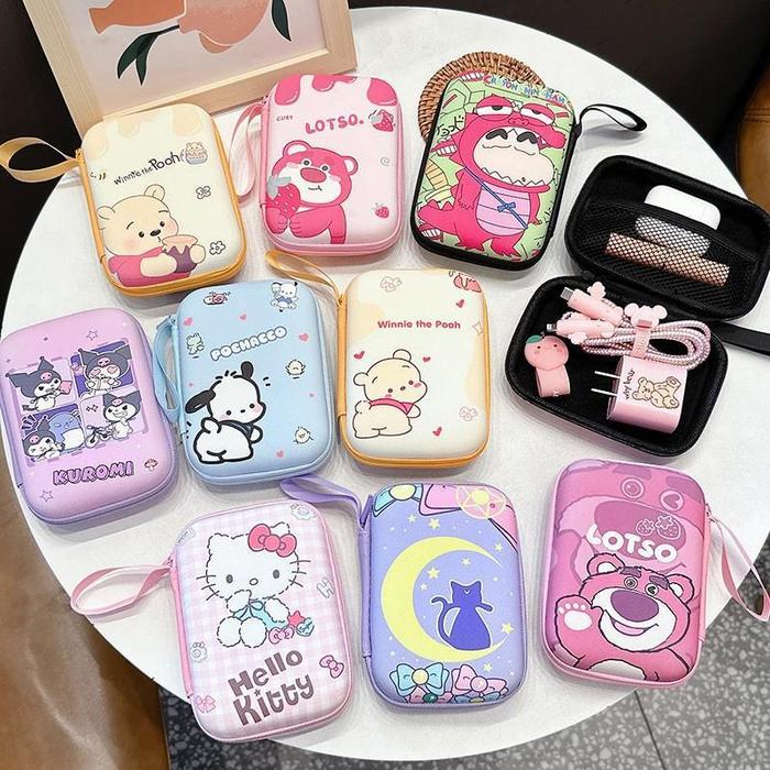 Pouch serbaguna hardcase anti air kartun Dompet headset uang lucu Dompet kartu kunci koin makeup kos