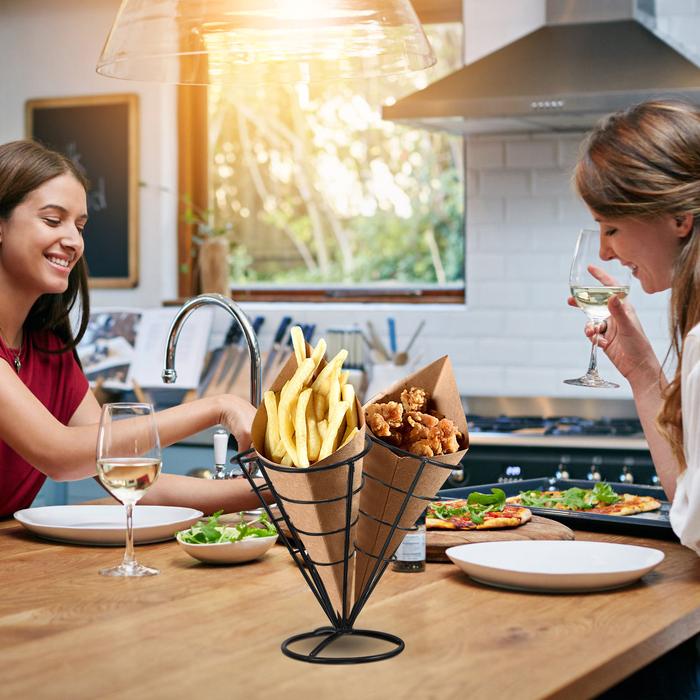 French Fries Stand Cone Basket Fry Holder Metal Cone Snack Fried