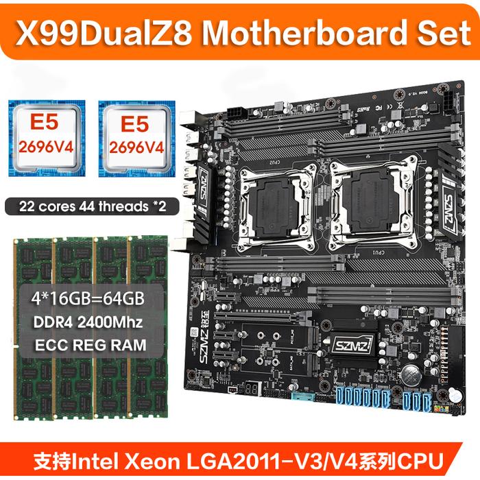 X99 Dual Z8 Motherboard Set  With Intel Xeon E5 2696 V4 Dual CPU 4*