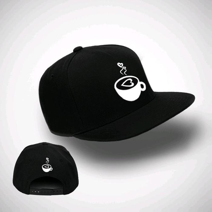 Topi snapback logo secangkir kopi latte putih original sablon premium topi lurus pria wanita Hat top
