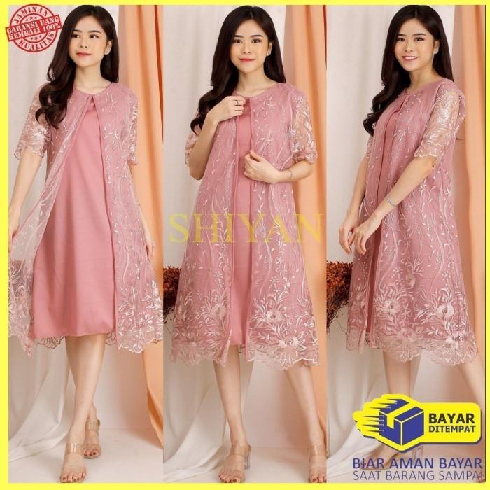 G㊛OZ MIDI DRESS WANITA BRUKAT BROKAT PESTA BORDIR GLITTER DRES LD 100 DUSTY Z❤OZ