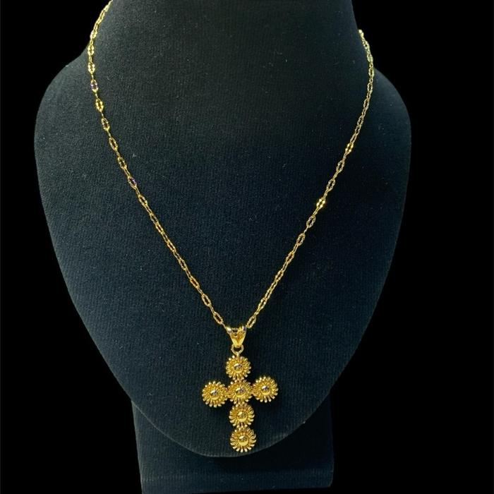 Kalung salib merica bunga asli replika emas