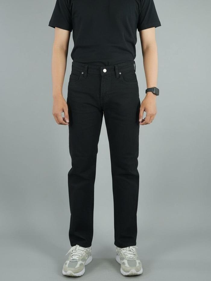 NINO.CO EMILIO Black Soft Jeans Celana Jeans Pria Slim Fit – Solid Black Dyeing Urban Style YKK Zipp