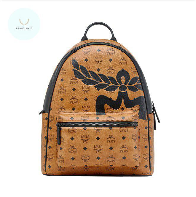 MCM Medium Stark Backpack Mega Laurel Visetos Cognac