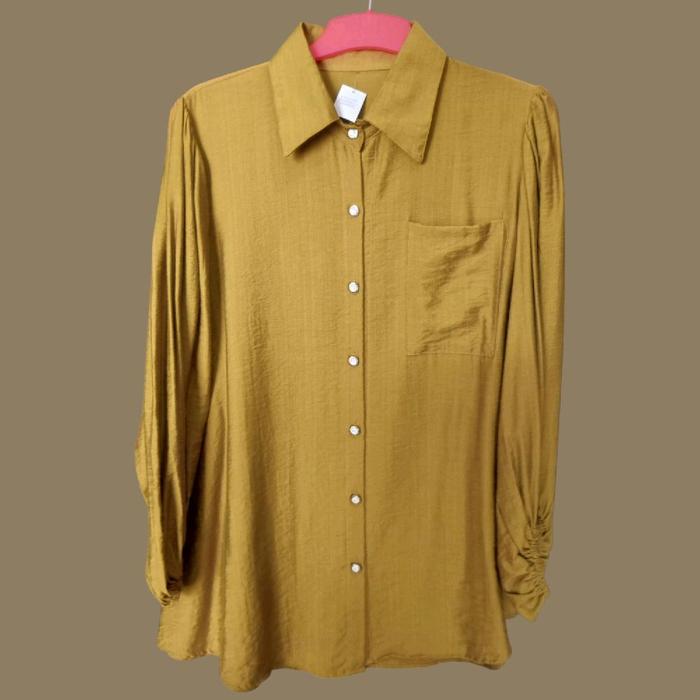SATIN OVERSIZE BLOUSE KEMEJA - GOLD MUSTARD