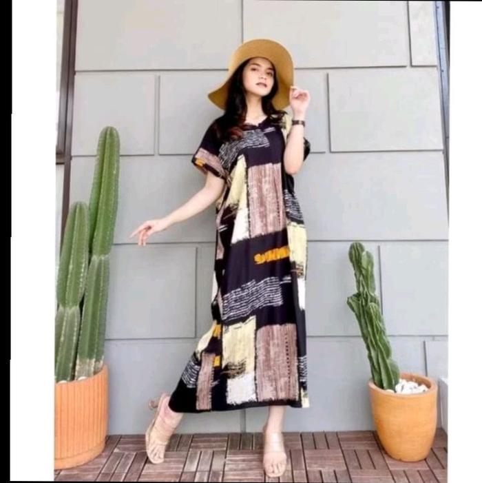 daster herbel Rayon Baju Dress Busui Tidur Bumil motif acak