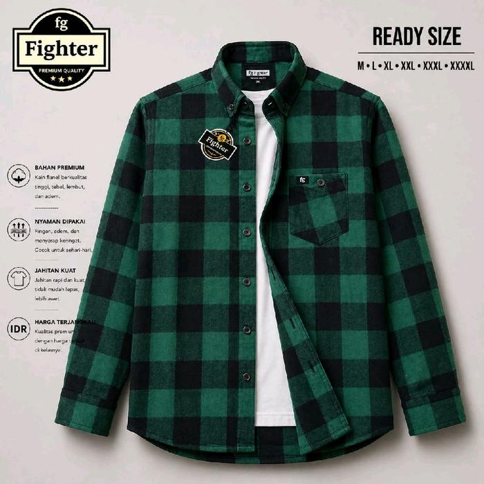 Kemeja Flanel Kotak Kotak Catur Hijau Oversize Jumbo Kain Lembut Nyaman Semi Motif Pria Bahan Wool I