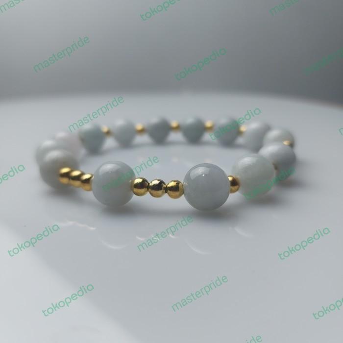 TERLARIS GELANG ROSARIO BATU GIOK ASLI BATU NATURAL JADEITE BURMA WHITE JADE READY