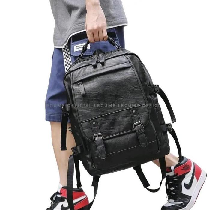 Tas Ransel Kulit Pria Terbaru Sintetic PU Leather Tas Laptop Kulit Termurah Kulit PU  -Tas Travellin