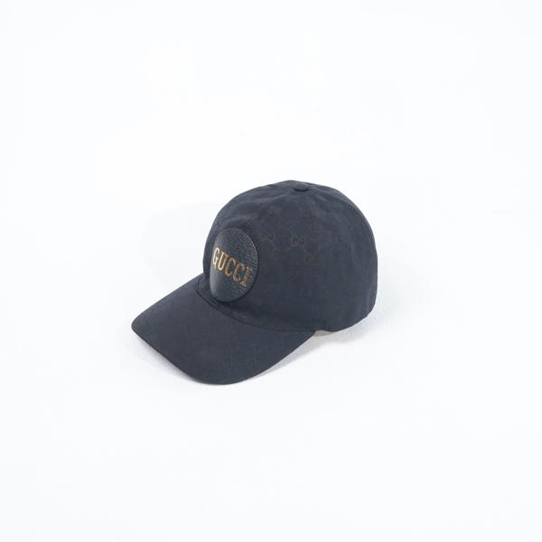 Topi GUCCI GG SUPREME GOLD TEXT PATCH BLACK CAP 100% ORIGINAL